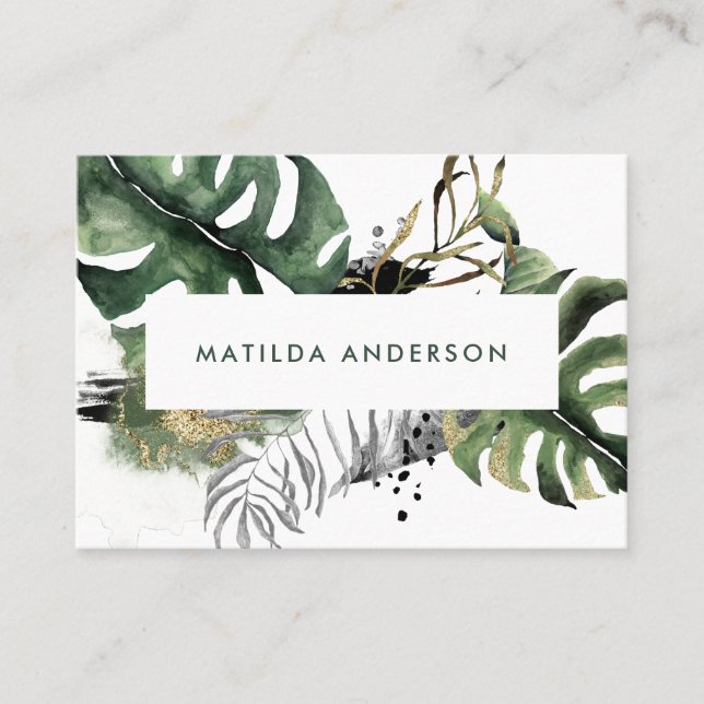 Cartão De Visita Detalhes botânicos da folha e do ouro da aguarela (Frente)