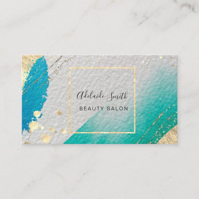 Cartão De Visita detalhes da folha de ouro azul esverdeada (Frente)