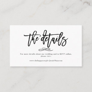Cartão De Visita Detalhes de Casamento em Chic+Modern Brush Script