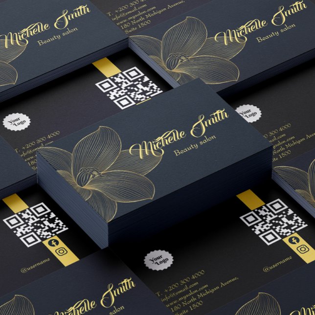 Cartão De Visita Detalhes do ouro Estheticista Qr Code Mídia Social (Golden Details Esthetician Qr Code Social Media Business Card)