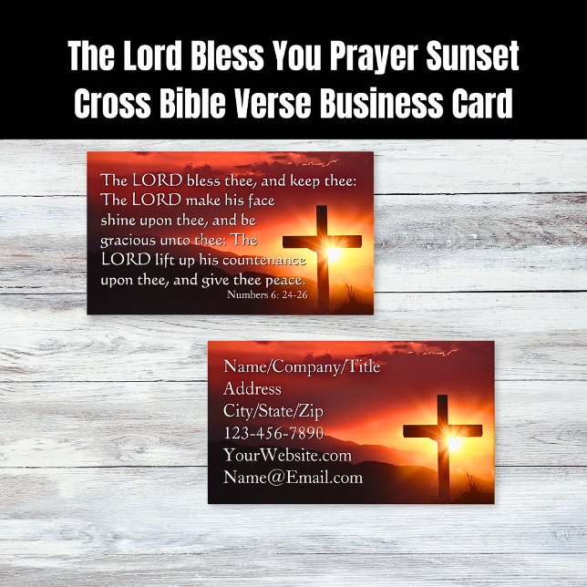 Cartão De Visita Deus Abençoe Você Orar Bíblia Cruzada Sunset Verso (The Lord Bless You Prayer Sunset Cross Bible Verse Business Cards)