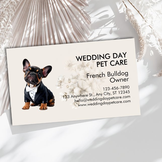 Cartão De Visita Dia de Casamento do Bulldog Francês Elegante (Elegant French Bulldog Wedding Day Pet Care Business Card)