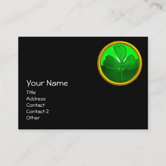 CARTÃO DE VISITA DIA DE SÃO PATRÍCIO VERDE SHAMROCK GEMSTONE JEWEL (Frente)