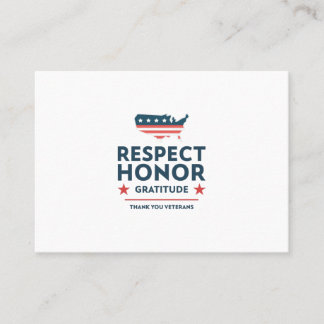 Cartão De Visita dia dos veteranos com slogan de gratidão