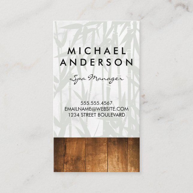 Cartão De Visita Dia Spa Bamboo Wood Trim Background (Frente)
