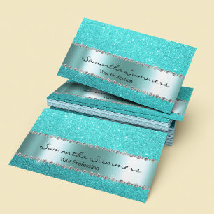 Cartão De Visita Diamante Azul Aqua Metal Brilho Elegante