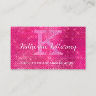 Cartão De Visita Diamante de Gelado Rosa Quente, Brilhante Monogram