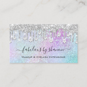 Cartão De Visita Diamante Holográfico Azul Eyelash