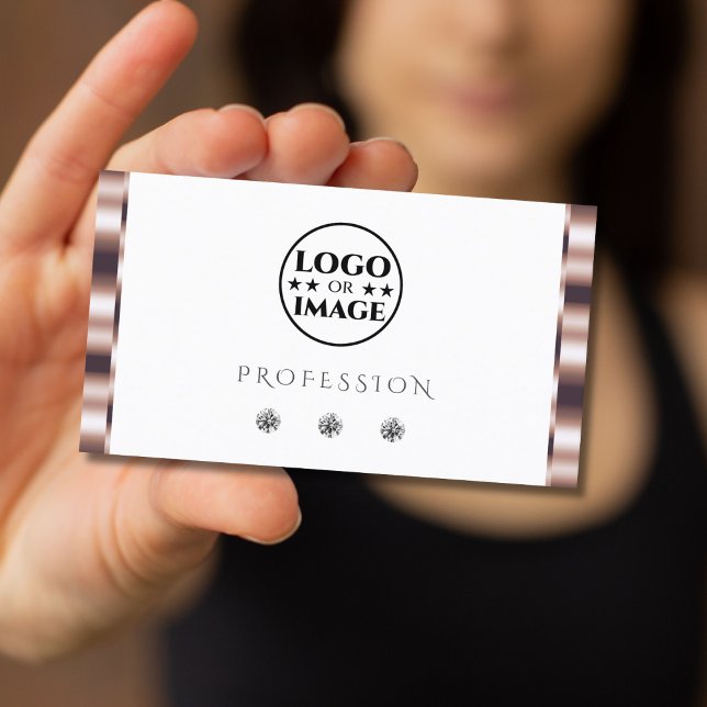 Cartão De Visita Diamantes brancos Dourados modernos de Rosa Adicio (Criador carregado)