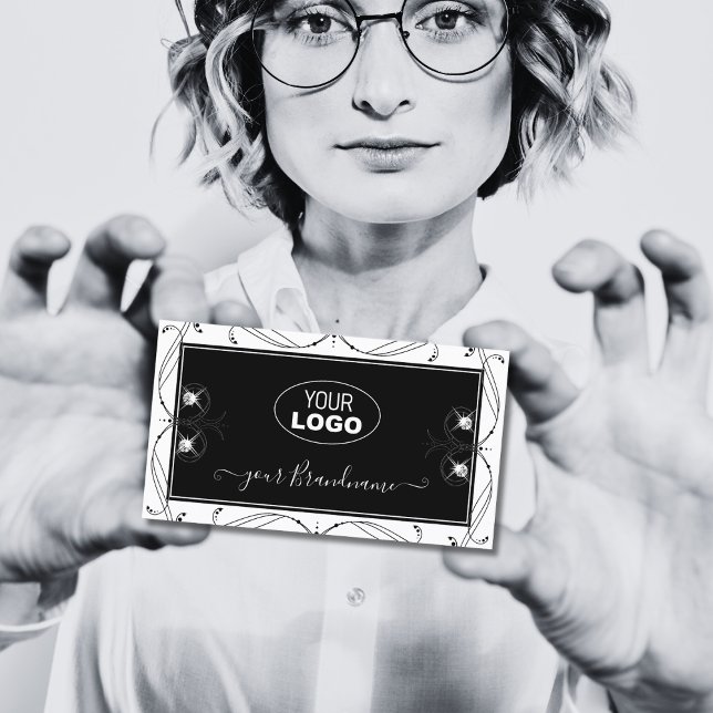 Cartão De Visita Diamantes brancos e pretos Adicionar Ornamentado d (Criador carregado)