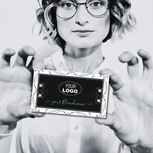 Cartão De Visita Diamantes brancos negros ornamentais Adicionar log (Criador carregado)