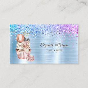 Cartão De Visita Diamantes,Cupcake,Doces,Ferramenta de Padaria Azul