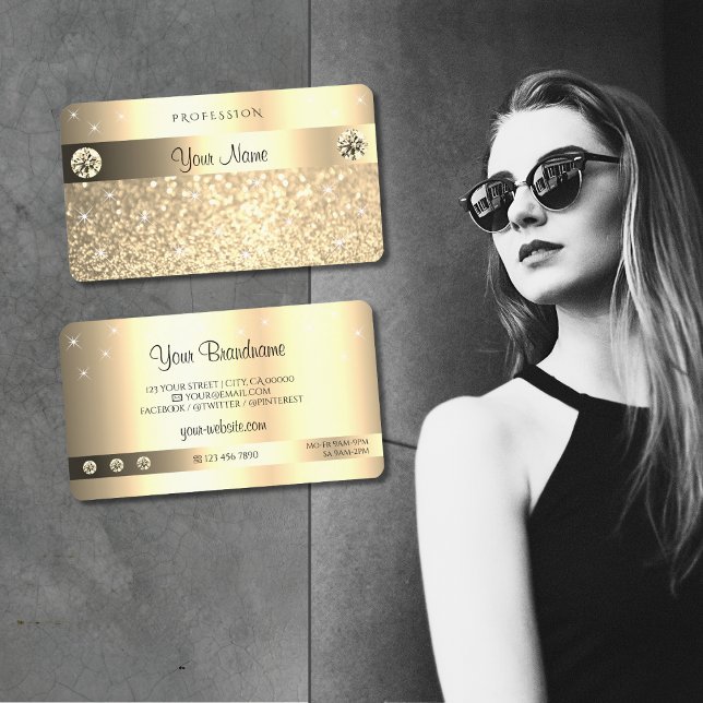 Cartão De Visita Diamantes de Estrelas Glamorosas de Ouro Brilhante (Criador carregado)