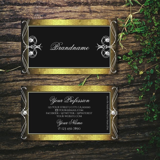 Cartão De Visita Diamantes do Ornamentado do Mosaico Dourado Negro (Criador carregado)