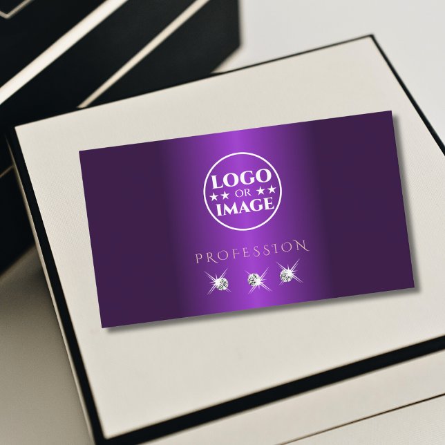 Cartão De Visita Diamantes Dourados do Rosa Roxo de luxo com logoti (Criador carregado)