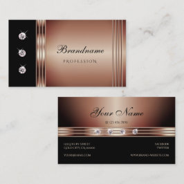 Cartão De Visita Diamantes Elegantes de Preto e Rosa Dourado