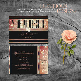 Cartão De Visita Diamantes Glamorosos de Sparkle Rosa preto Dourado