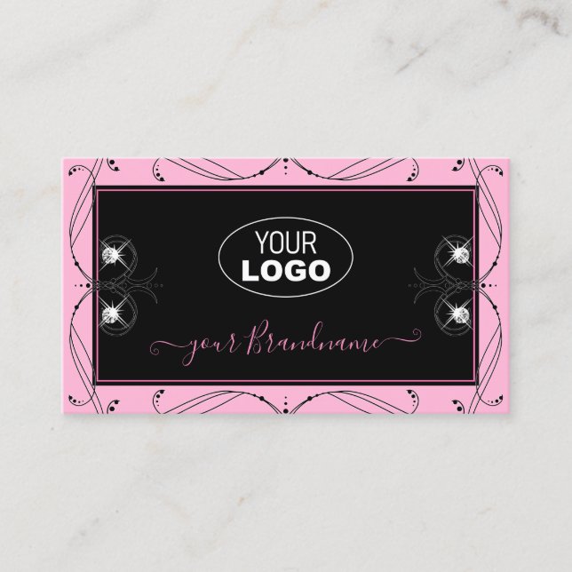 Cartão De Visita Diamantes rosa-rosa-chic Adicione Ornamentado de l (Frente)