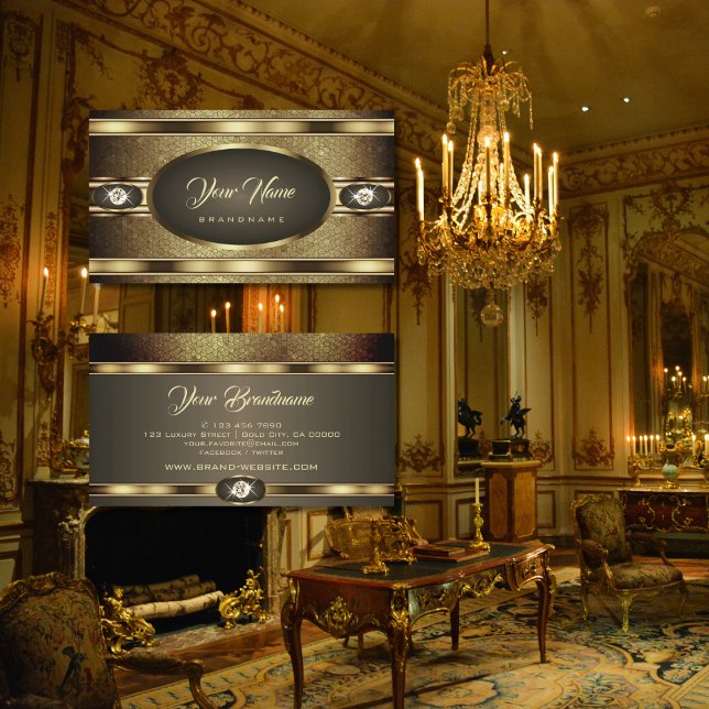 Cartão De Visita Diamantes Shimmery Luxuriosos com Efeitos Dourados (Criador carregado)