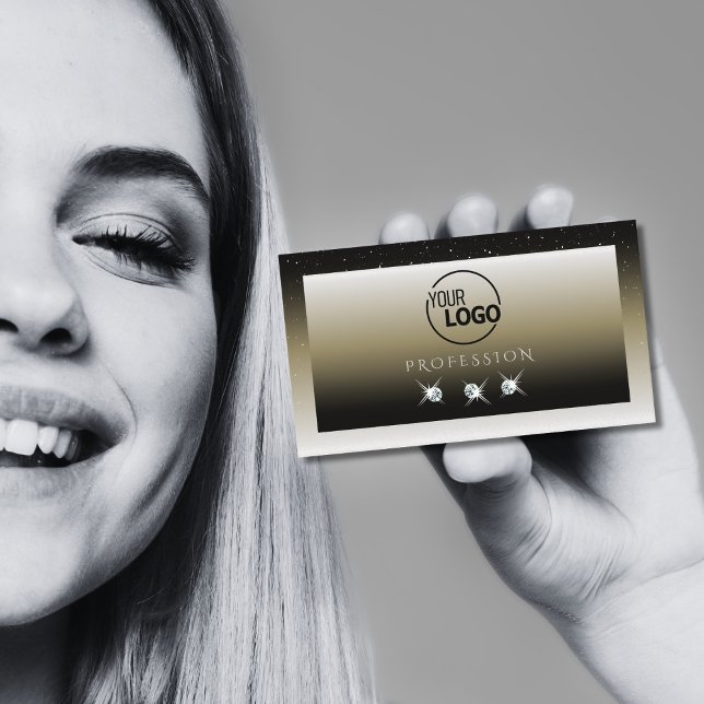 Cartão De Visita Diamantes Sparkle com gradiente Platinum Beige com (Criador carregado)