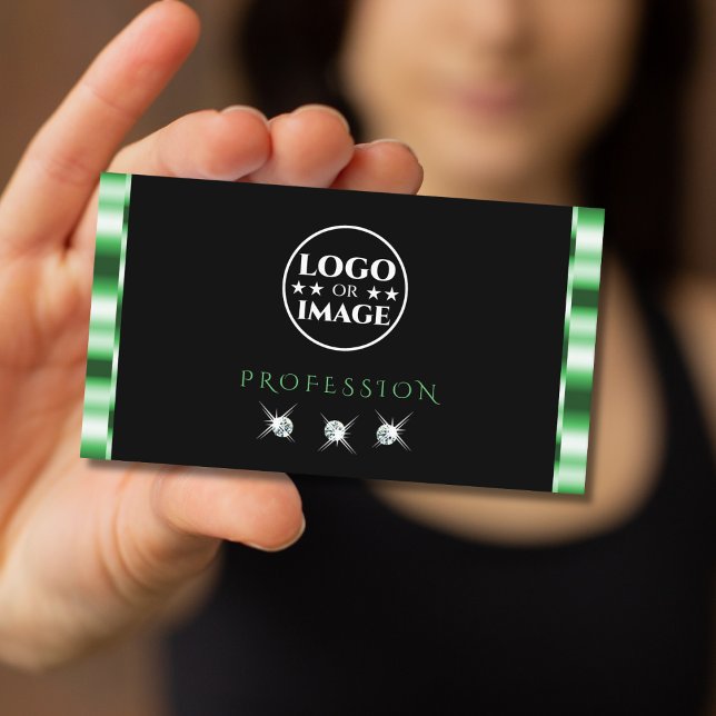 Cartão De Visita Diamantes verdes e pretos modernos adicionam logot (Criador carregado)