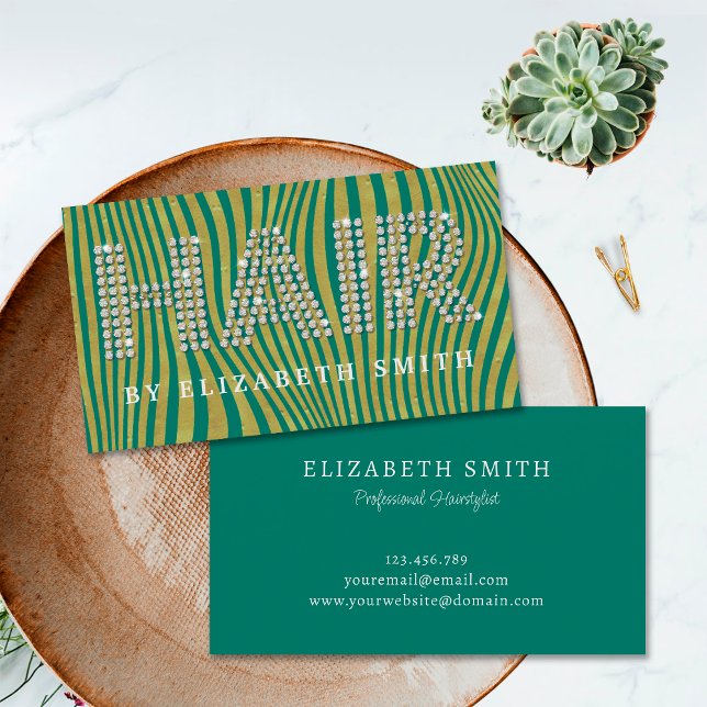 Cartão De Visita Diamond Dourado Dark Hairdresser Hair Stylist (Front and Back)