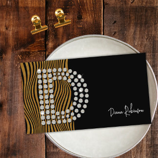 Cartão De Visita Diamond Dourado preto Monograma Inicial de Mídia S