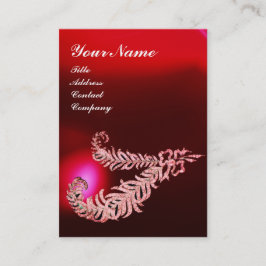Cartão De Visita DIAMOND FEATHERS MONOGRAM, Red Burgundy Ruby Pearl