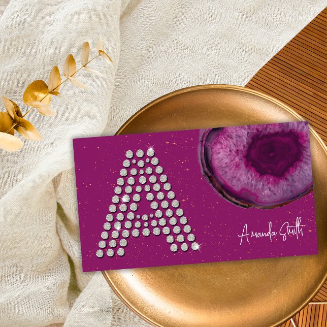 Cartão De Visita Diamond Plum Purple Agate Letra Inicial Monograma (Front)