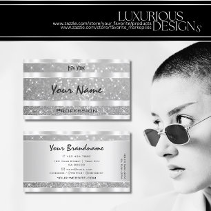 Cartão De Visita Diamond Silver Glitter Sparkle Stars Professional 