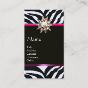 CARTÃO DE VISITA DIAMOND STAR PINK BLACK WHITE ZEBRA FUR MONOGRAM