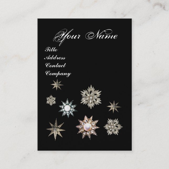 Cartão De Visita DIAMOND STARS E PENAS MONOGRAMA, rosa, pérola (Frente)