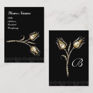 Cartão De Visita DIAMONIA TULIPS DAMASK MONOGRAM, preto e branco
