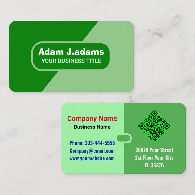 Cartão De Visita (Digitalizar código QR) Verde Elegante Profissiona (Frente/Verso)