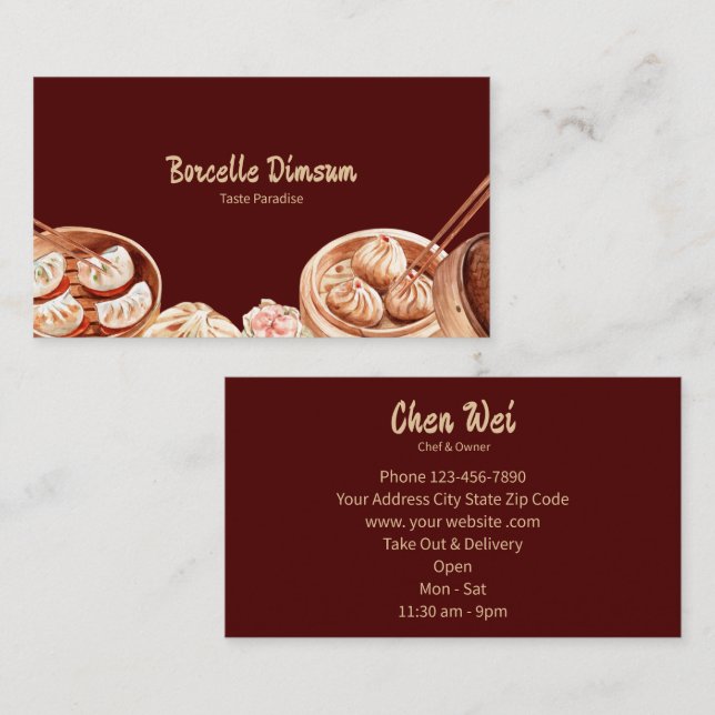 Cartão De Visita Dimsum Watercolor (Frente/Verso)