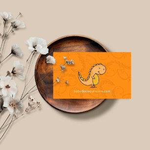 Cartão De Visita Dinosauro Bebê Fofo Laranja Amarelo