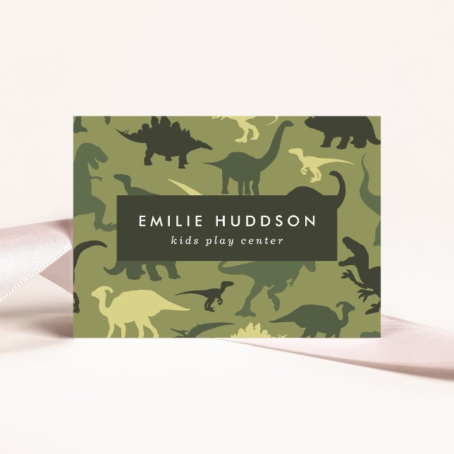 Cartão De Visita Dinossauros Verdes, Kids Play Center, Centro de At (Criador carregado)