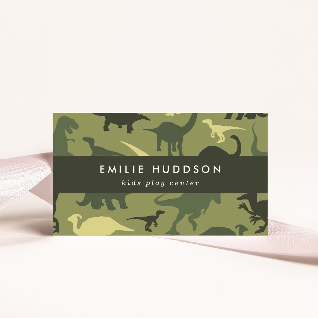 Cartão De Visita Dinossauros Verdes, Kids Play Center, Centro de At (Criador carregado)