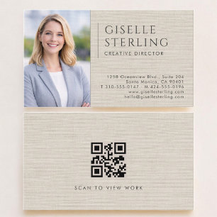 Cartão De Visita Diretor Criativo Código QR Foto Linho