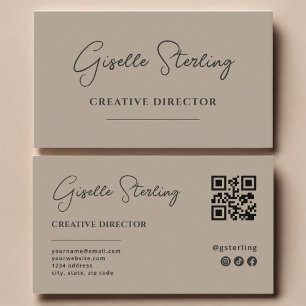 Cartão De Visita Diretor Criativo Código QR Script Neutro Bege