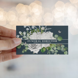 Cartão De Visita Diretor Funeral Elegante White Floral e Eucalyptus