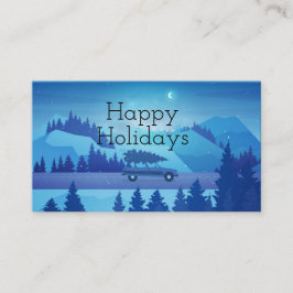 Cartão De Visita Dirigindo pela estrada com uma árvore de natal