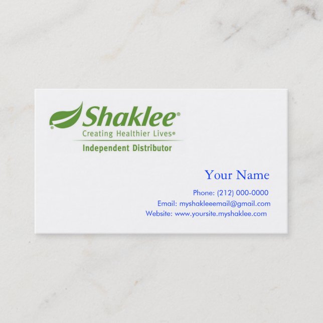 Cartão De Visita Distribuidor do independente de Shaklee (Frente)