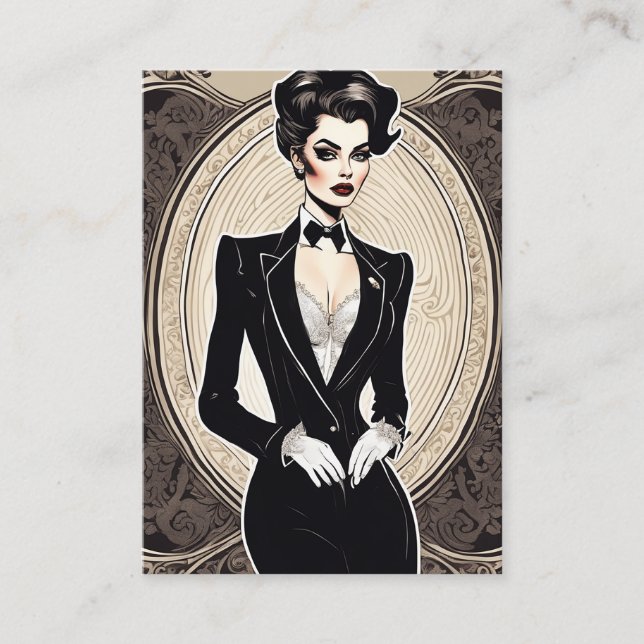 Cartão De Visita Diva maravilhosa vestida em le Smoking tuxedo, vin (Frente)