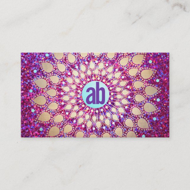 Cartão De Visita Diversão Roxo-Brilhante Monograma Festivo (Frente)