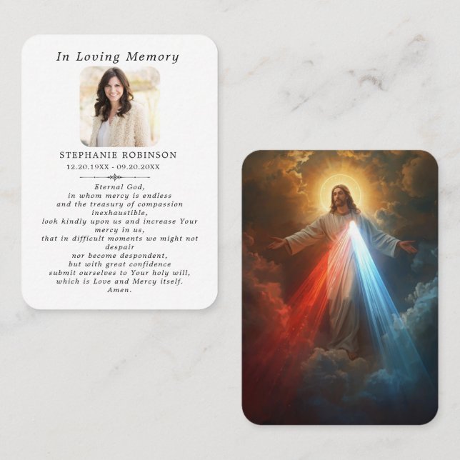 Cartão De Visita Divine Mercy Catholic Jesus Funeral Prayer Card (Frente/Verso)