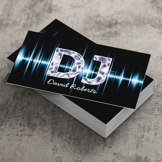 Cartão De Visita DJ Blue Sound Waves Professional Deejay Music (Criador carregado)
