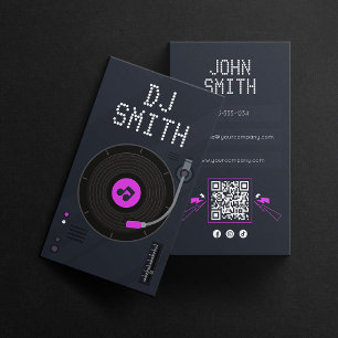Cartão De Visita DJ Cantor Moderno Vinil Código QR Música Deejay
