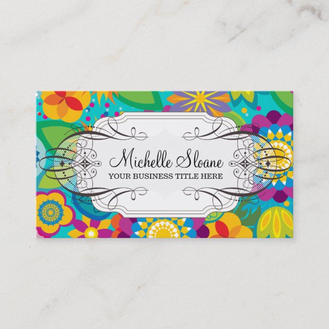 Cartão de visita do chique de flower power (Frente)
