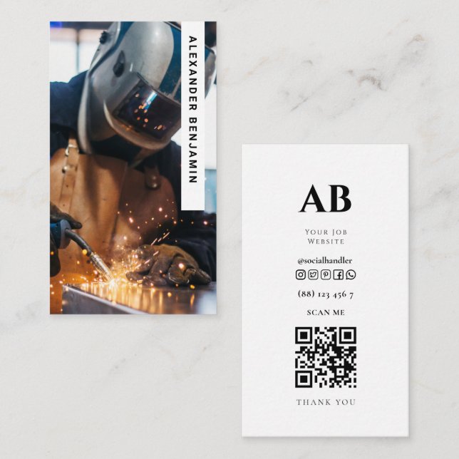 Cartão de visita do Código QR de Foto do Soldador  (Frente/Verso)